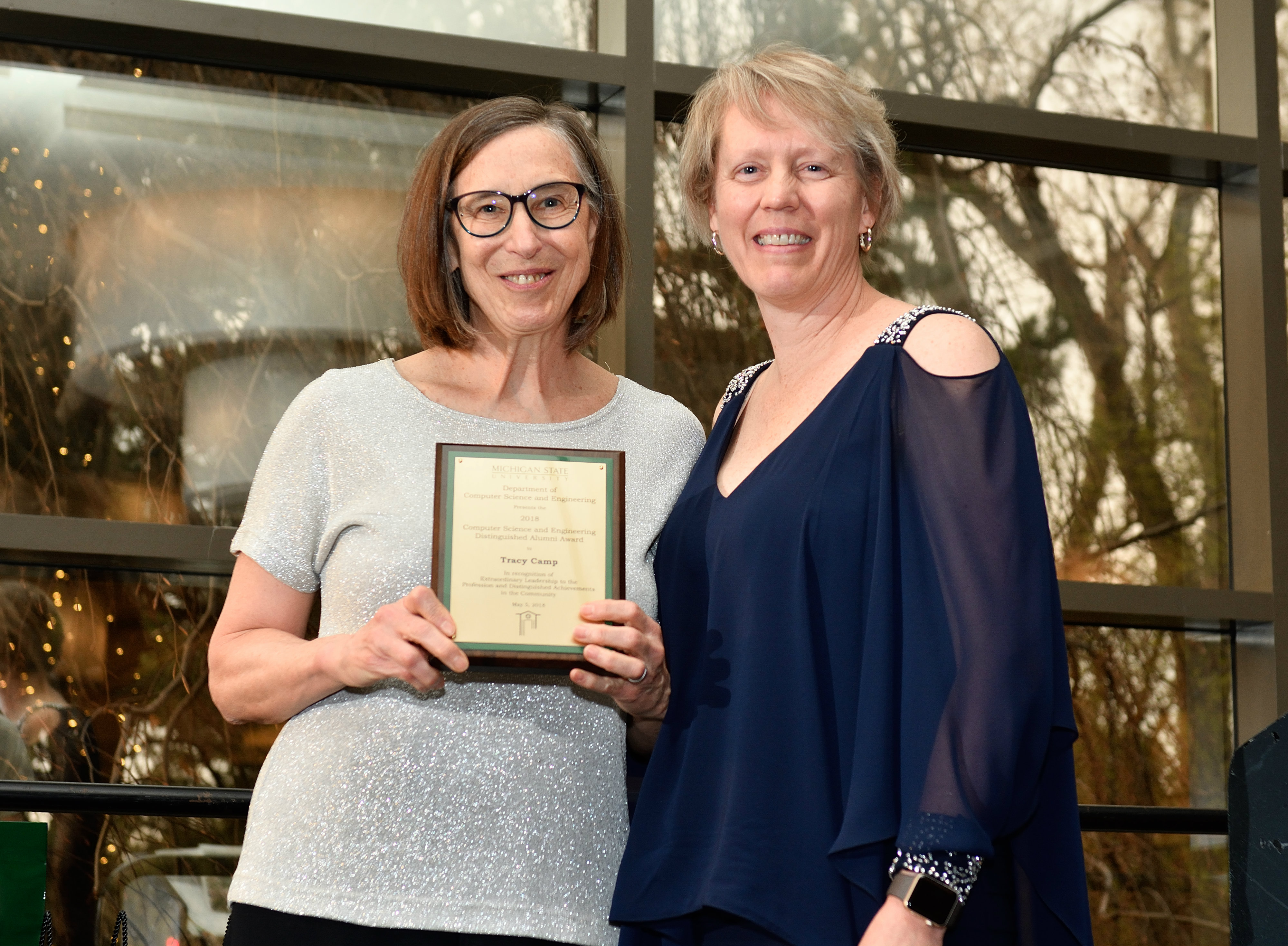 Tracy Camp, right, with MSU Computer Science Professor Laura Dillon 